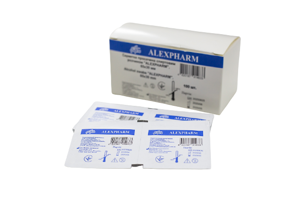 Серветка просочена спиртовим розчином Alexpharm 65*30мм